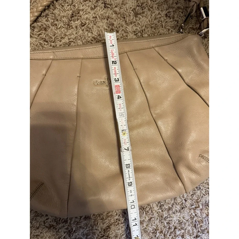 Cole Haan Leather Shoulder Bag Taupe Hobo Purse Braided Strap Slouchy